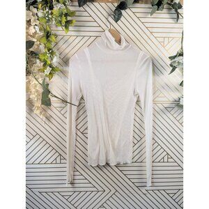 Abercrombie And Fitch Women's DOUBLE LINED Ribbed Sheer Ivory Mock Neck LS MED